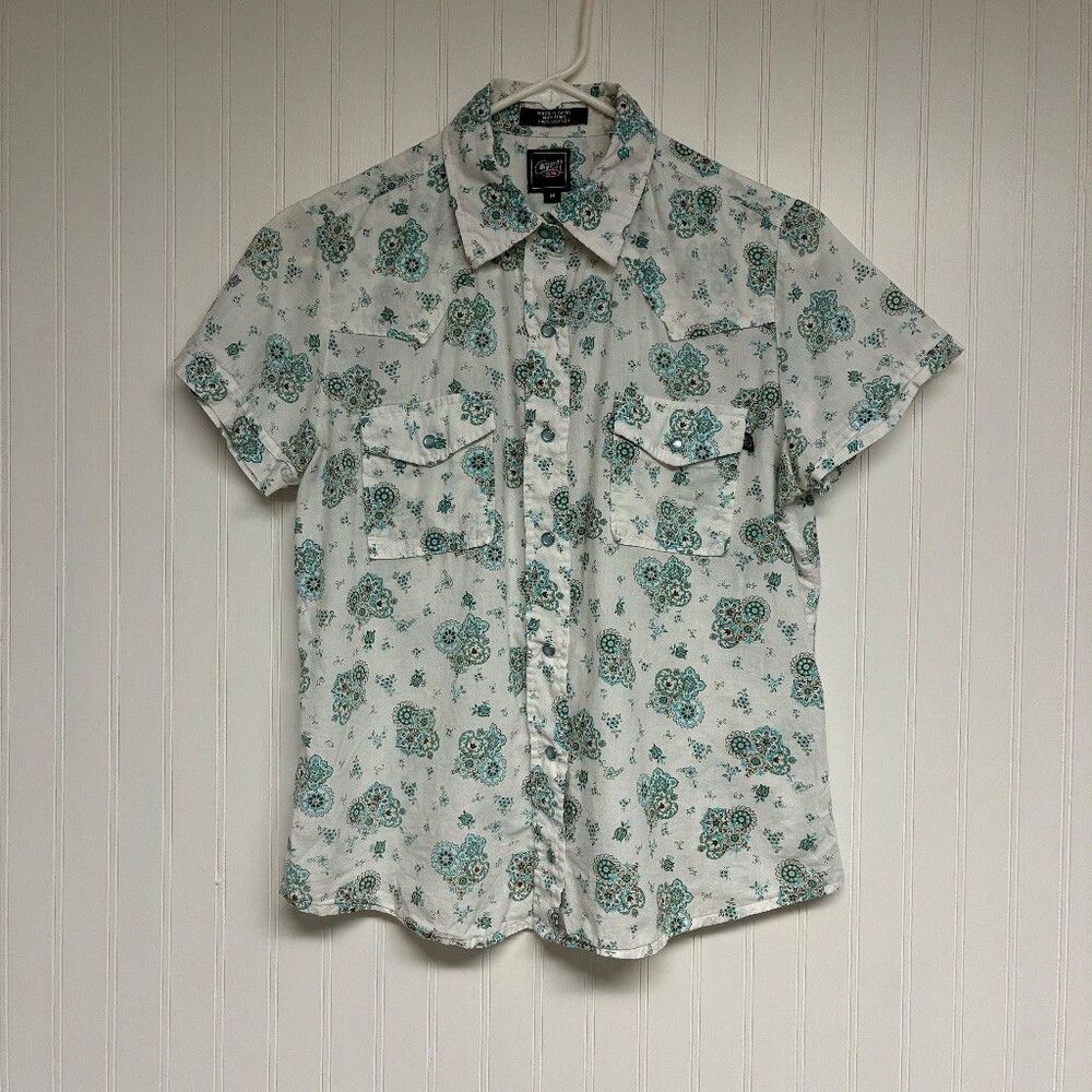 Cruel Girl Western Shirt M White Turquoise Paisley Pearl Snap Cotton Cowgirl